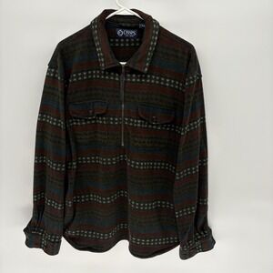 Vintage Chaps Tribal Aztec Print 1/4 Zip Fleece Button Pockets Western Men L